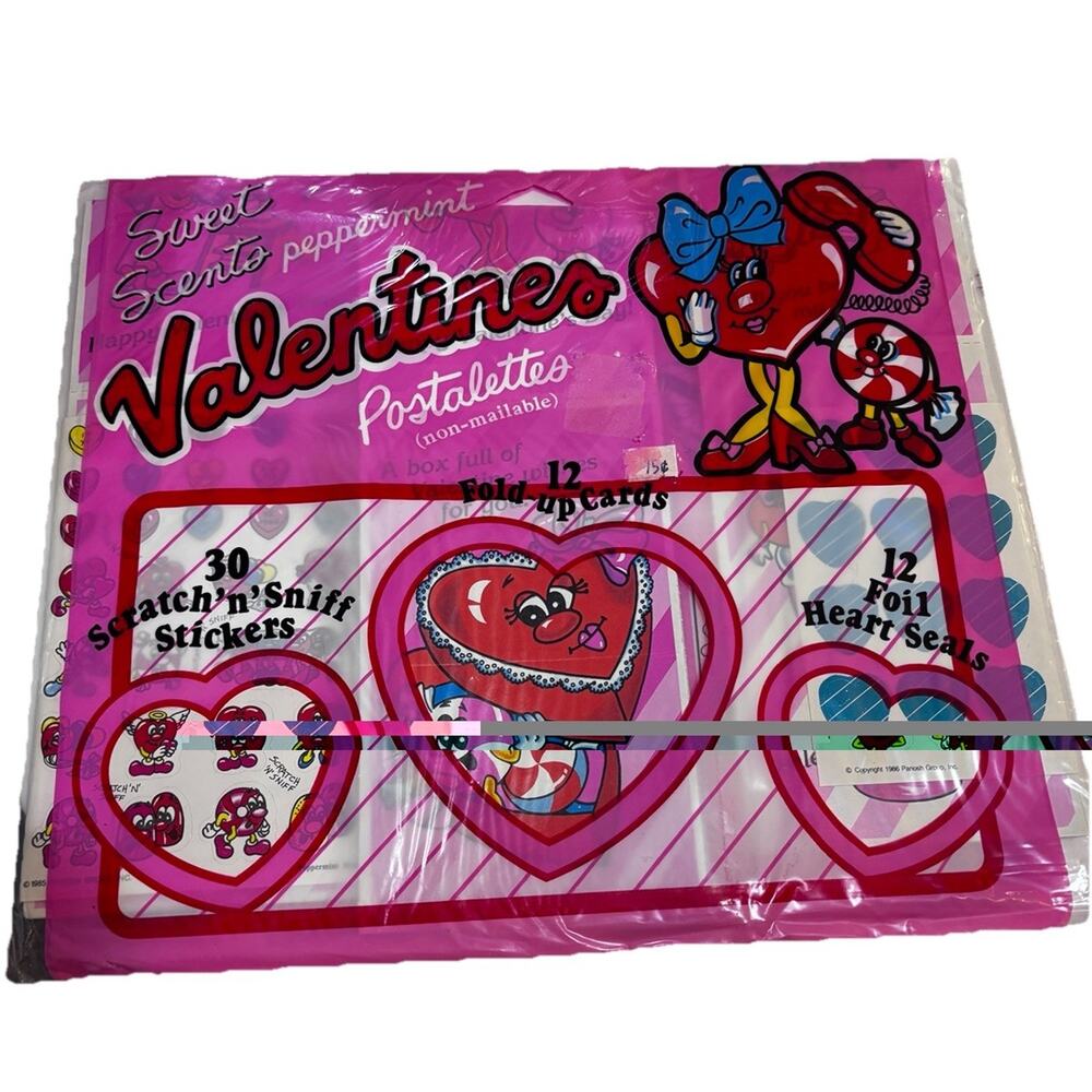 New Vintage 80's Peppermint Sweet Scents Scratch 'n' Sniff Stickers Valentines